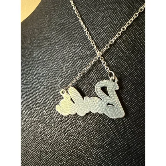 Barbie-Inspired Silver Rhinestone Pendant Necklace Script Logo With Chain - Picture 4 of 10